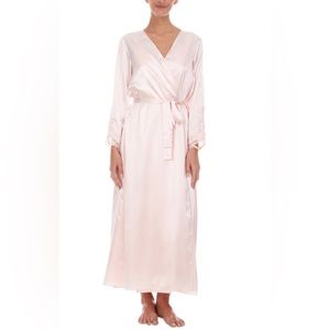 Flora by Flora Nikrooz Stella Satin Venise Trim Robe (Small/Medium; Pink)